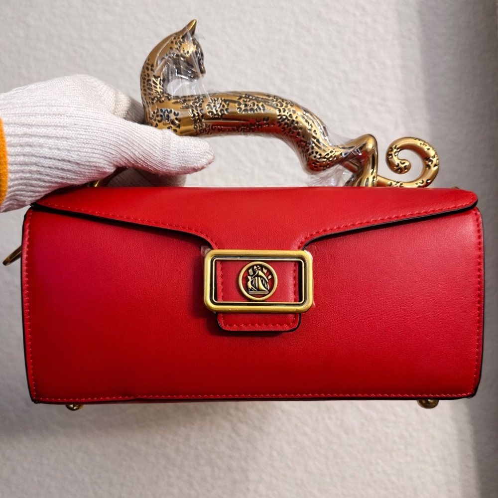 GENUINE LEATHER CAT HANDLE LUXURY CLUTCH BAG